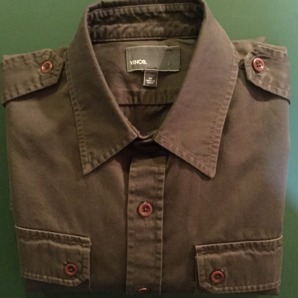 VINCE Military Style Long Sleeve Shirt. US S.